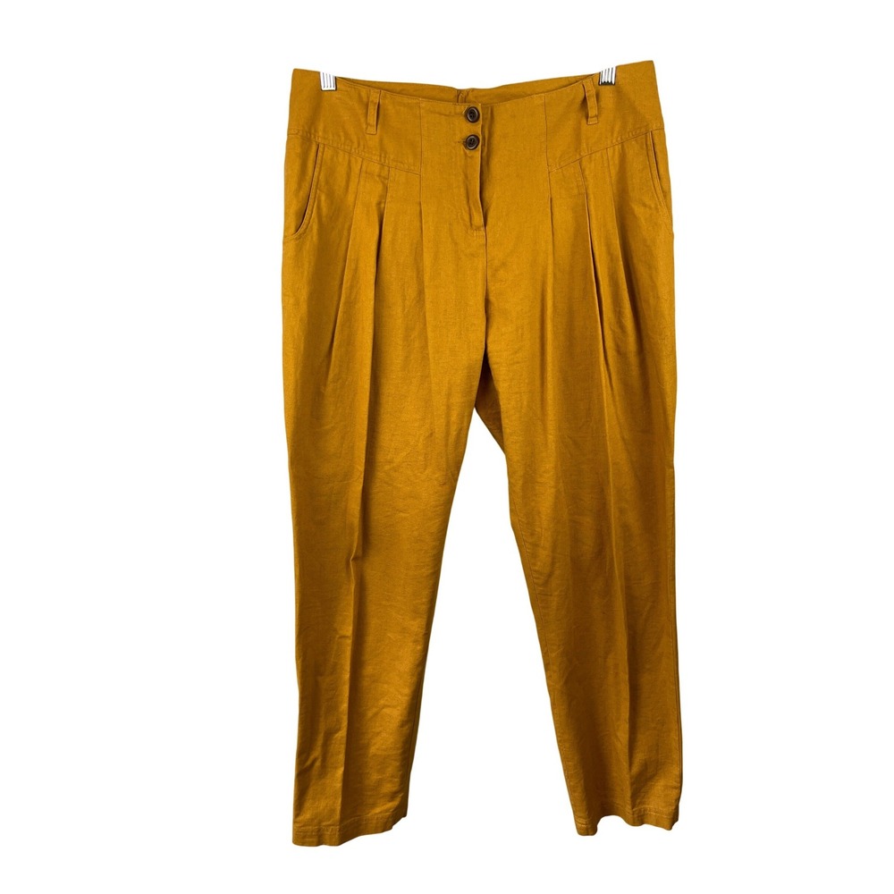 French Connection UK Style Linen Blend High Waist Retro Trouser Pant SZ XL